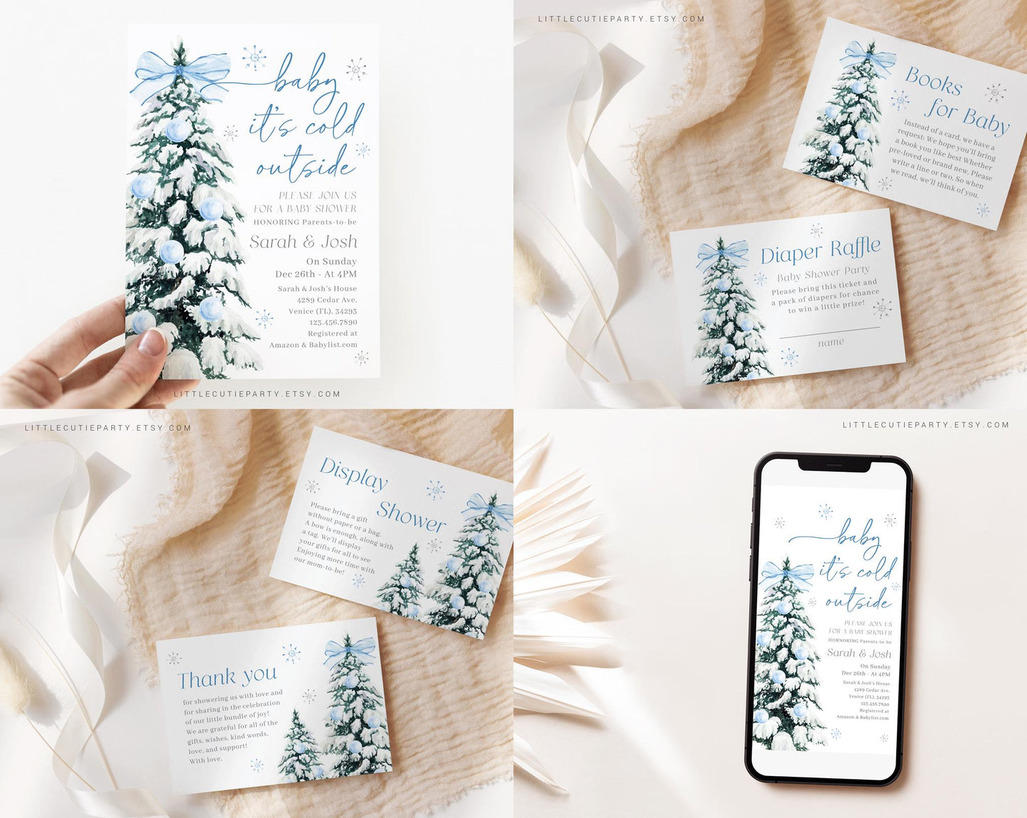 Editable Baby Its Cold Outside Blue Baby Shower Invitation Bundle, Baby Its Cold Outside Boy Shower Bundle with Games and Decor BWINBS001