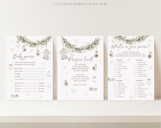 10 Editable A Merry Little Baby Shower Games, Retro Christmas Baby Shower Games Bundle, Cozy Winter Baby Shower Party Games MRYBS002