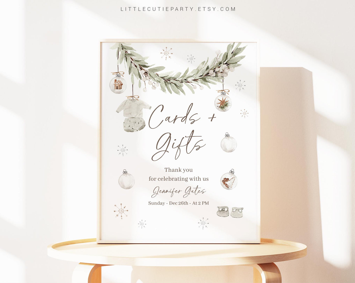 Editable A Merry Little Baby Shower Sign, Retro Christmas Custom Sign Template for Baby Shower Party with Cozy Winter Baby Shower MRYBS002