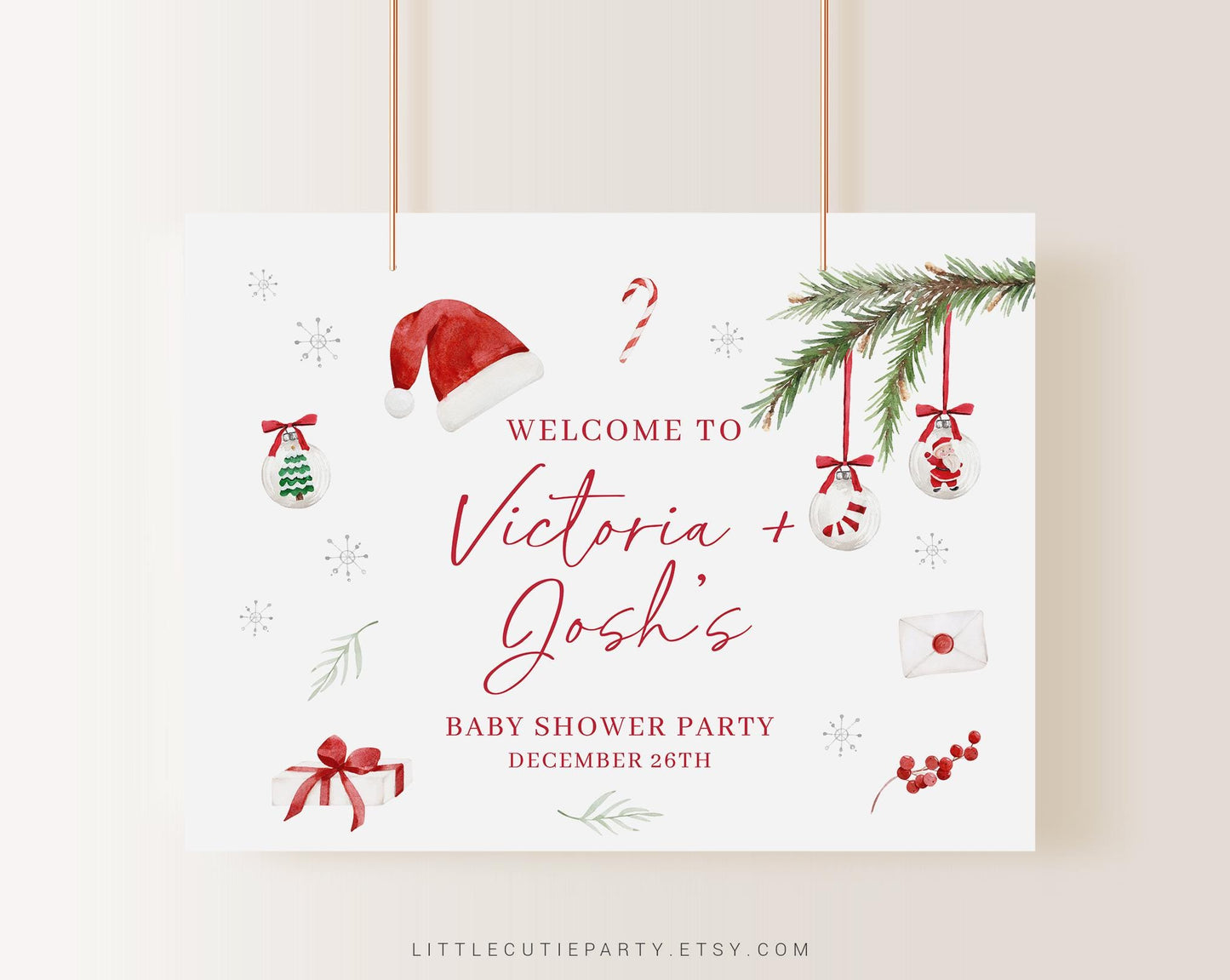 Editable Santa Baby Shower Backdrop, Winter Baby Shower Banner, Shower Sign for Baby Christmas Banner Welcome Sign SNTBS002