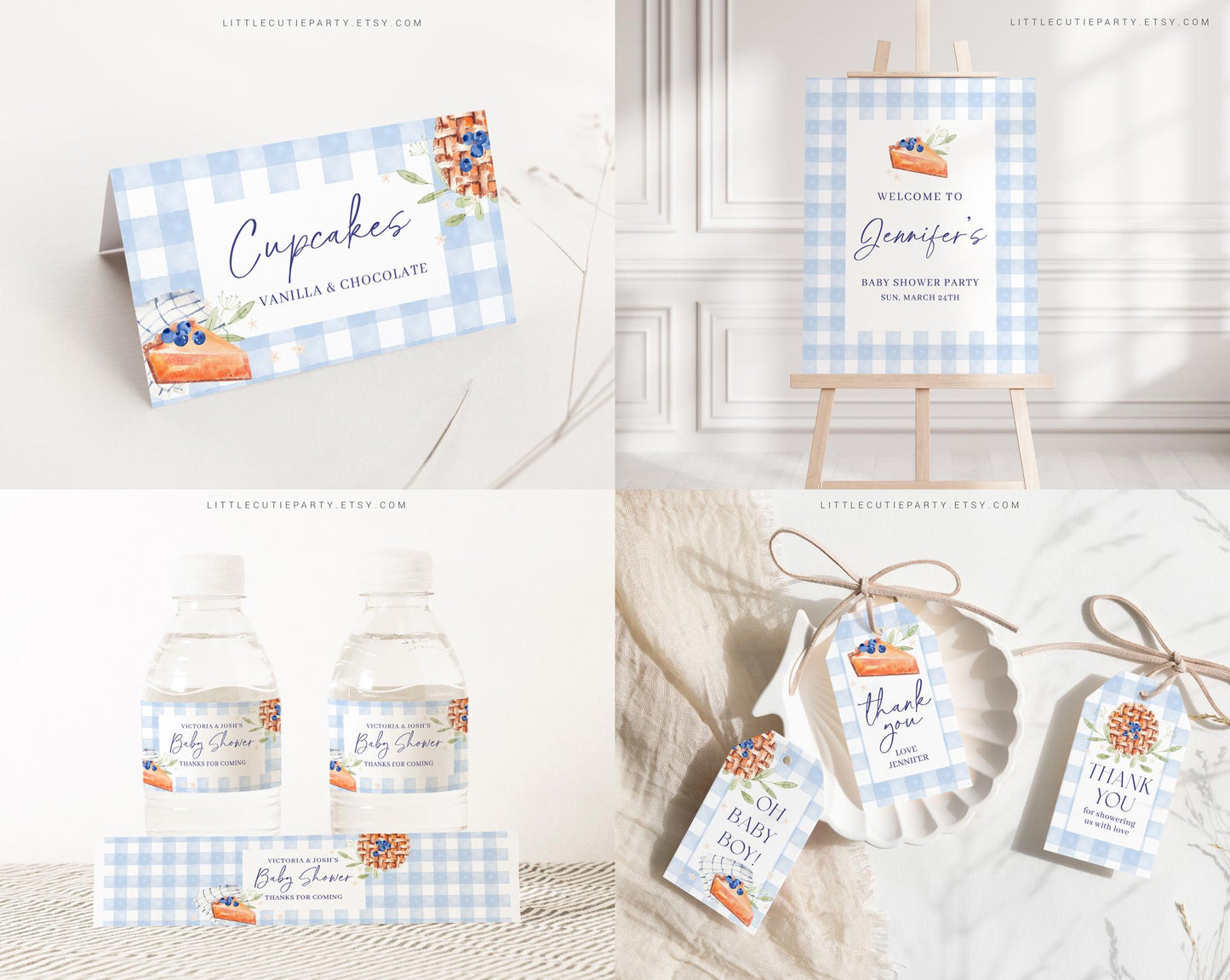 Editable Blue Cutie Pie Baby Shower Invitation Bundle, Fall Theme Baby Shower Boy Invitation Bundle with Games Bundle, Shower Decor CTPBS002