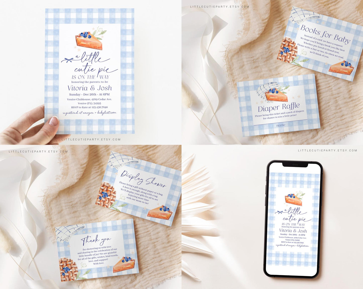 Editable Blue Cutie Pie Baby Shower Invitation Bundle, Fall Theme Baby Shower Boy Invitation Bundle with Games Bundle, Shower Decor CTPBS002
