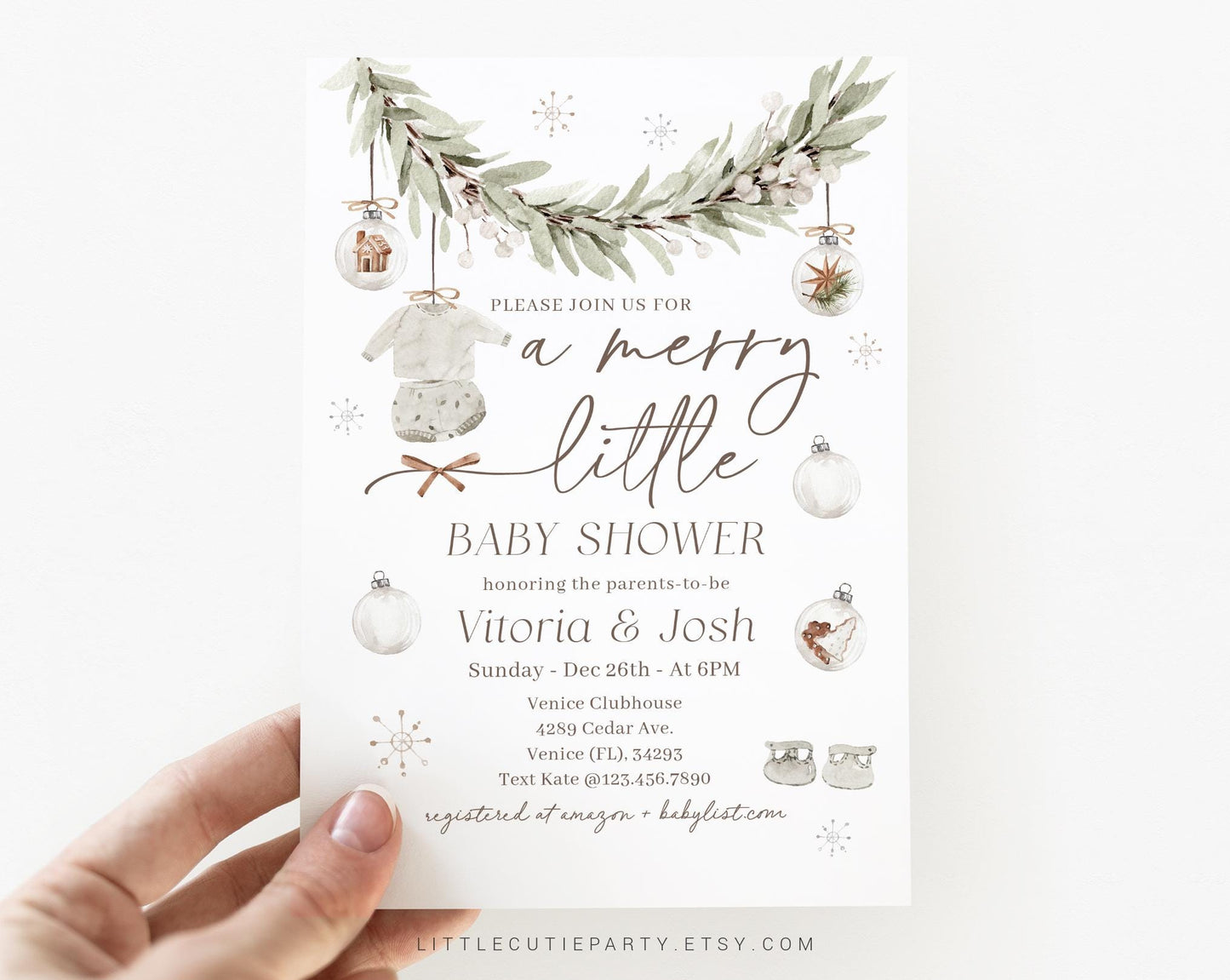 Editable A Merry Little Baby Shower Invitation, Retro Christmas Baby Shower with Diaper Raffle, Books for Baby and Tag MRYBS002