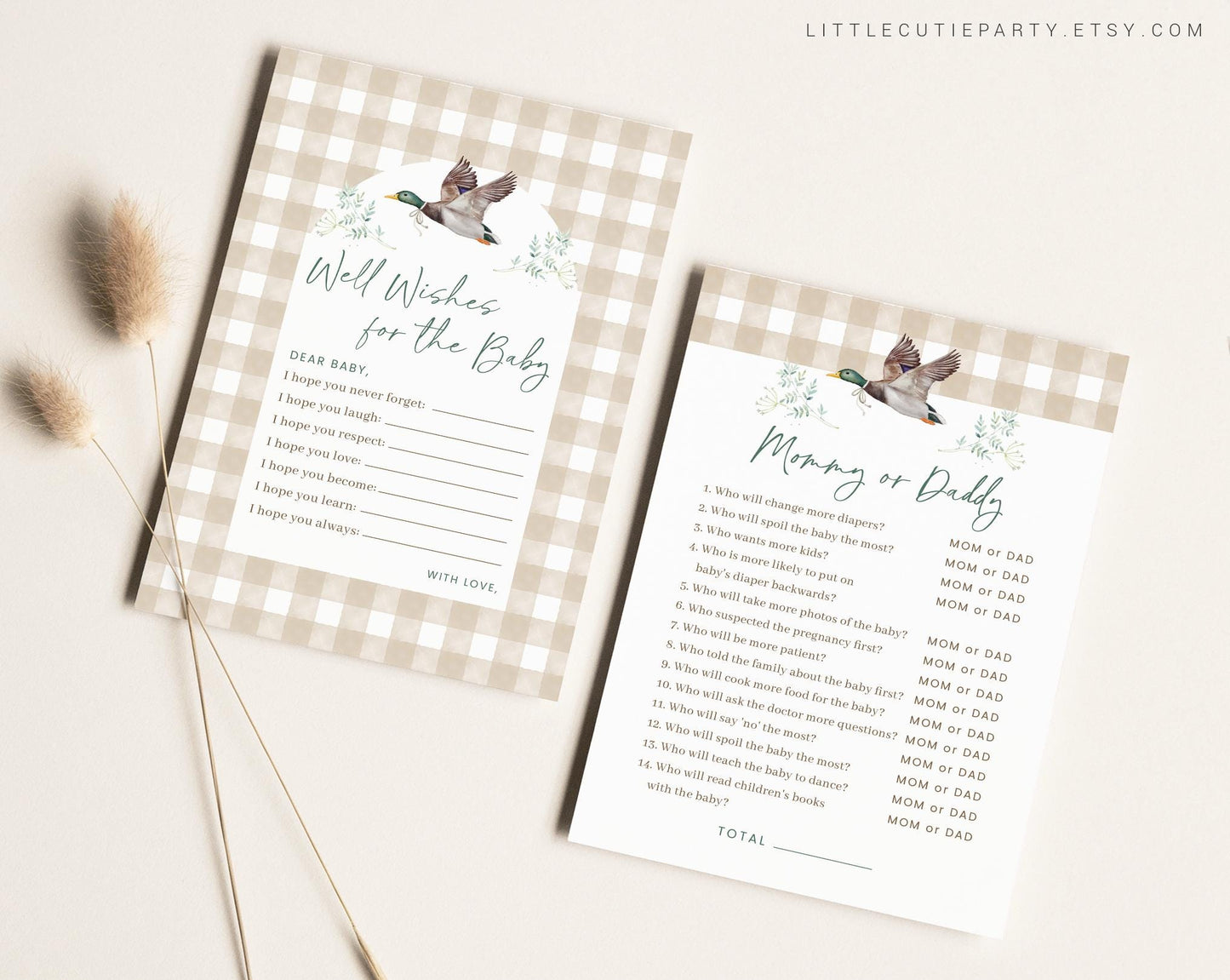 10 Editable Mallard Baby Shower Games Bundle, Gingham Duck Baby Shower Bingo Games Bundle, Mallard Duck Baby Shower Party Games MALBS002
