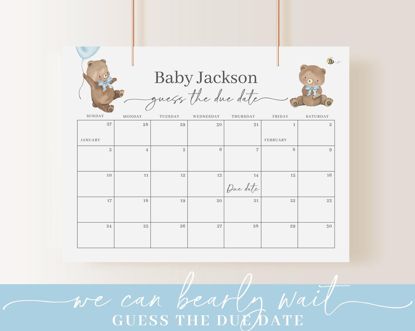 Editable We Can Bearly Wait Boy Baby Shower Invitation, Bearly Wait Blue Baby Shower Bundle, Game Bundle, with Baby Shower Activity BRWBS002