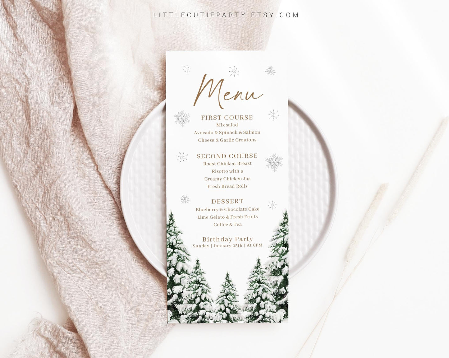 Editable Winter Onederland Menu Template, Winter Menu Template, Winter Baby Shower and Winter Onederland Birthday Decor WIOBD001