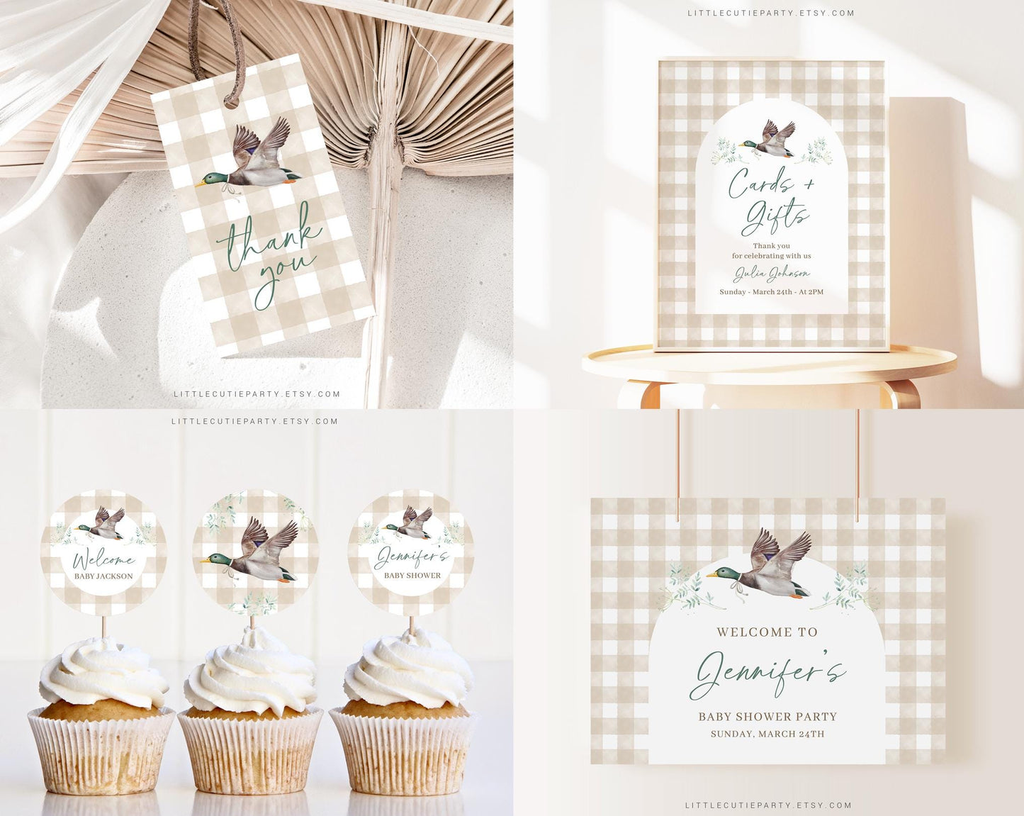 Editable Mallard Baby Shower Invitation Bundle, Gingham Duck Bundle with Games Bundle and Mallard Baby Shower Decorations MALBS002