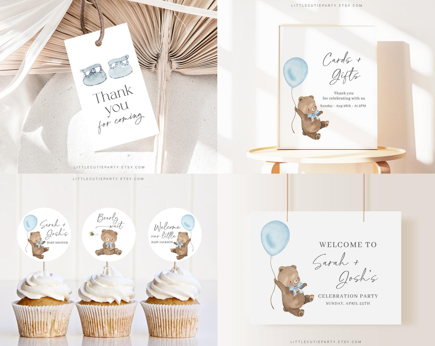 Editable We Can Bearly Wait Boy Baby Shower Invitation, Bearly Wait Blue Baby Shower Bundle, Game Bundle, with Baby Shower Activity BRWBS002