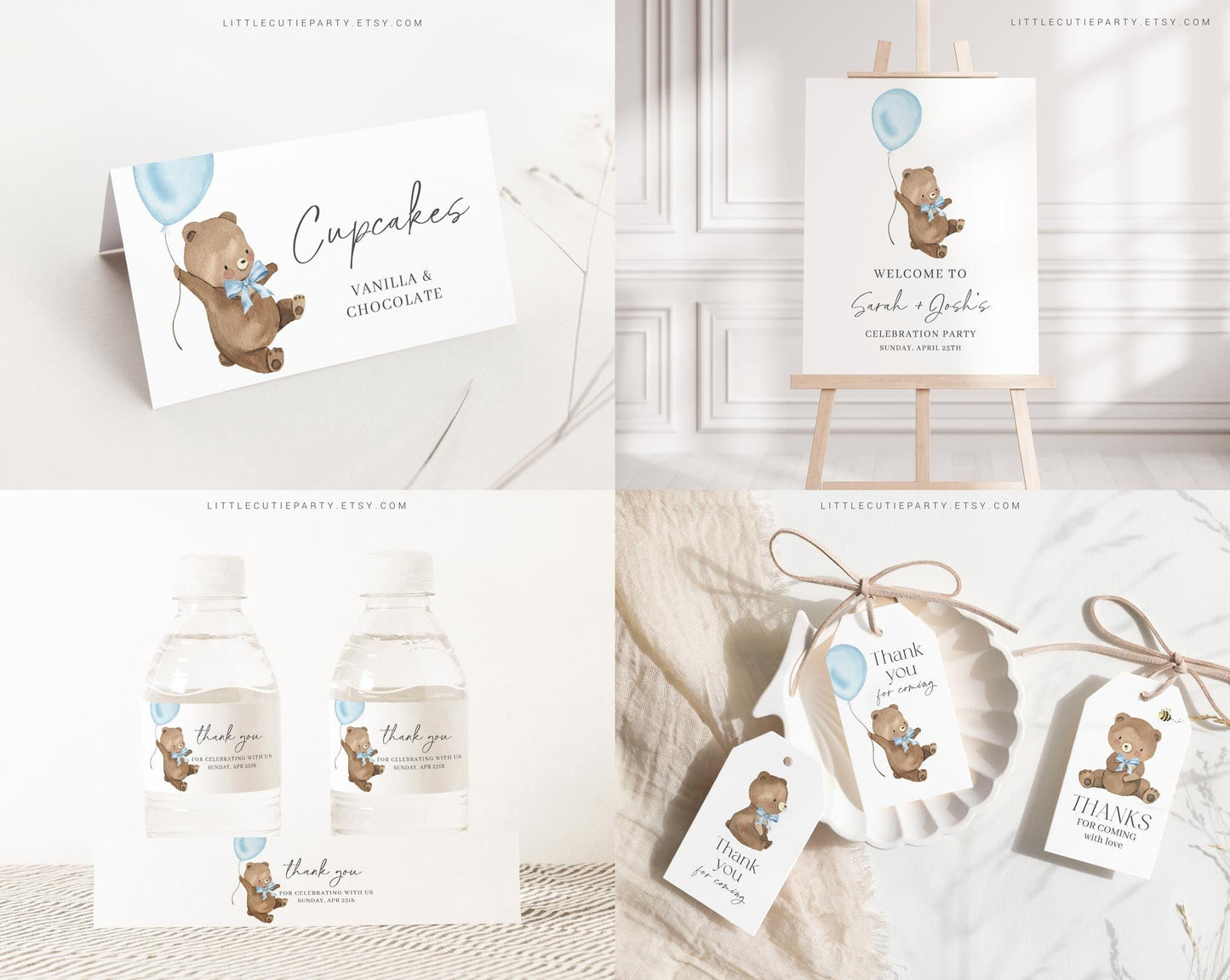 Editable We Can Bearly Wait Boy Baby Shower Invitation, Bearly Wait Blue Baby Shower Bundle, Game Bundle, with Baby Shower Activity BRWBS002