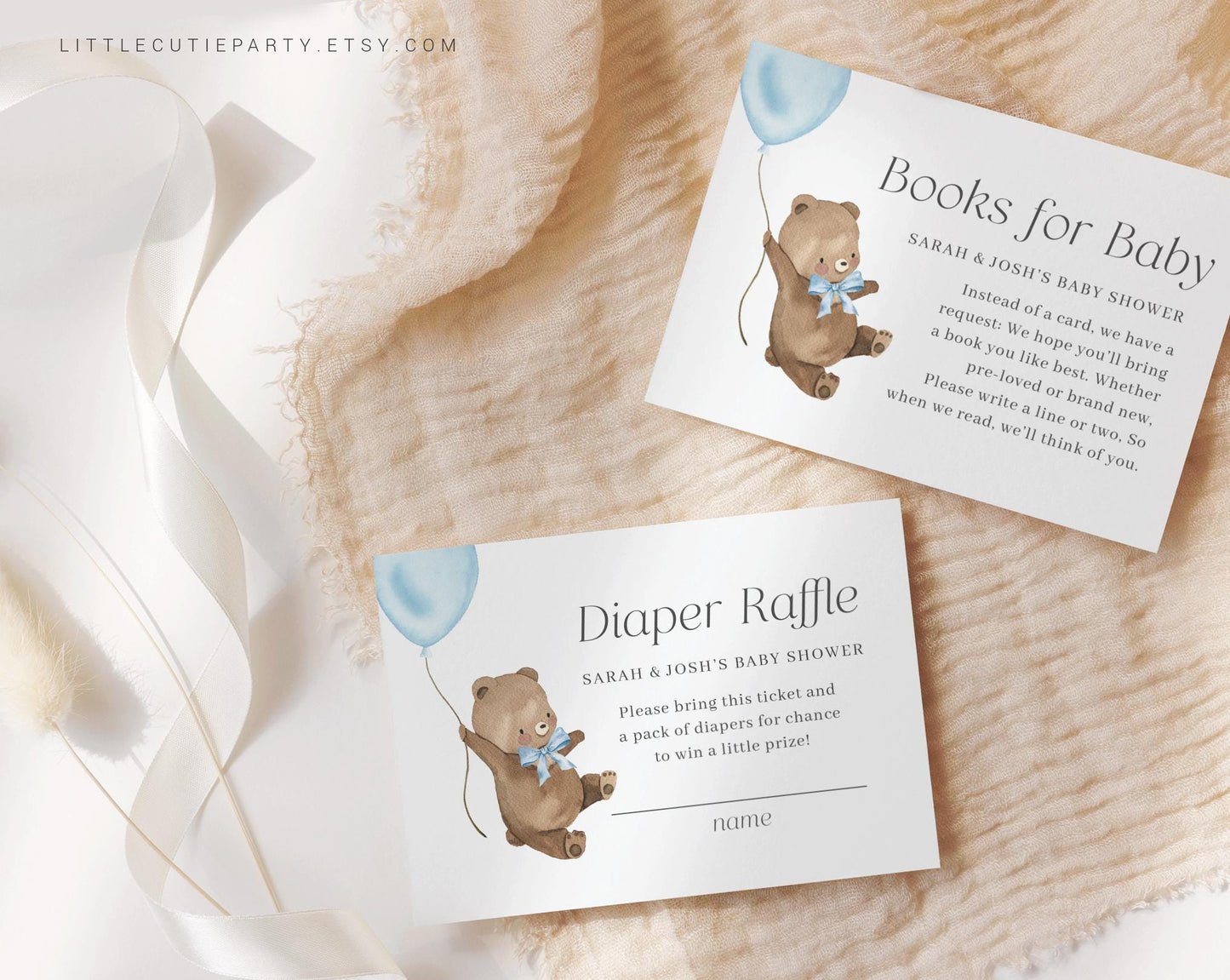 Editable We Can Bearly Boy Wait Baby Shower Invitation, Bearly Wait Blue Invite with Diaper Raffle, Books for Baby and Tag BRWBS002