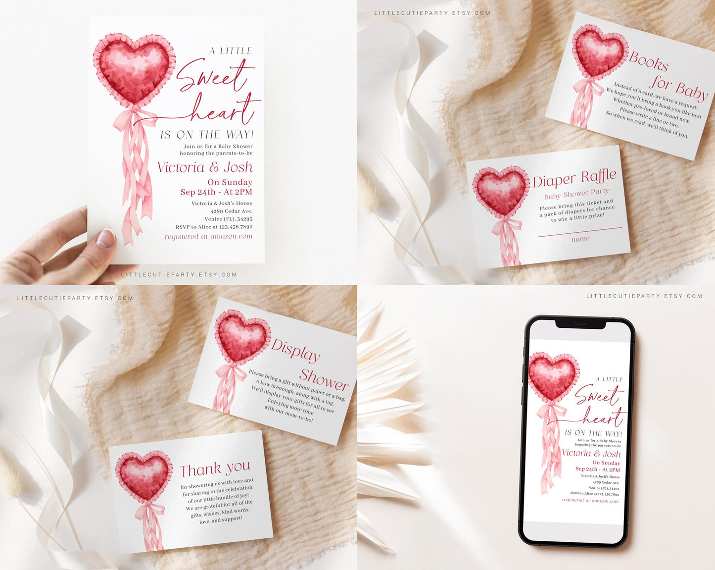 Editable Little Sweetheart Baby Shower Invitation Bundle, Valentine Baby Shower Invite, Hearts Baby shower with Games and Decor SWHBS002