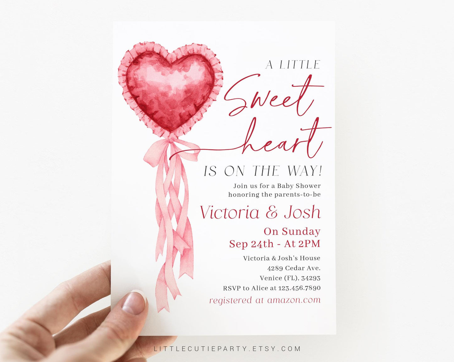 Editable Little Sweetheart Baby Shower Invitation, Valentines Baby Shower Invite with Diaper Raffle, Books for Baby and Tag SWHBS002