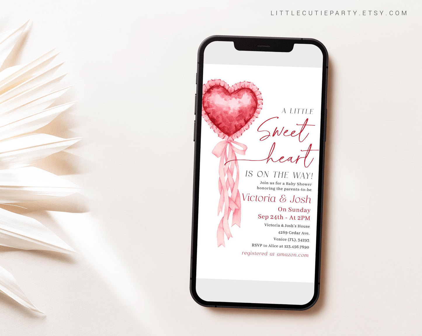 Editable Valentines Baby Shower Invite, Little Sweetheart Baby Shower Invite Set, Heart Digital Invitation Evite SWHBS002