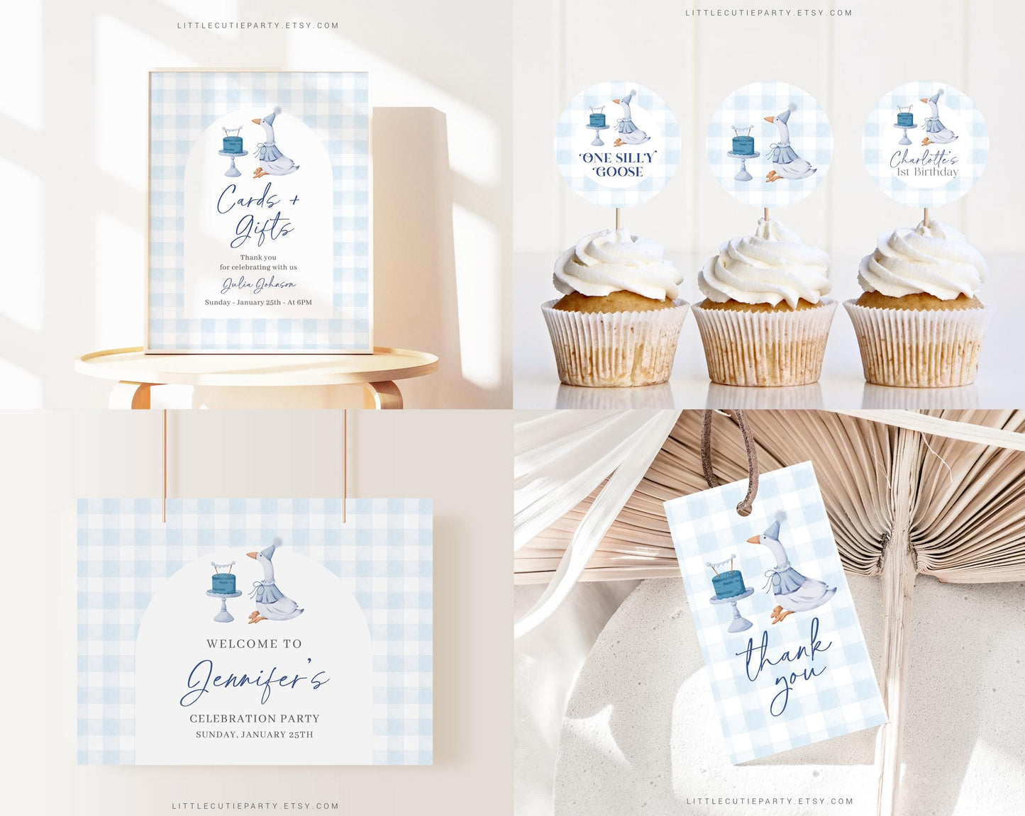 Editable One Silly Goose First Birthday Invitation Bundle, One Silly Goose Birthday Boy Invite, Blue Goose First Birthday Bundle GOSBD002