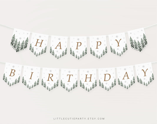 Editable Winter Onederland Birthday Banners, Winter Baby Banner, Happy Birthday, Winter Onederland Decorations WIOBD001