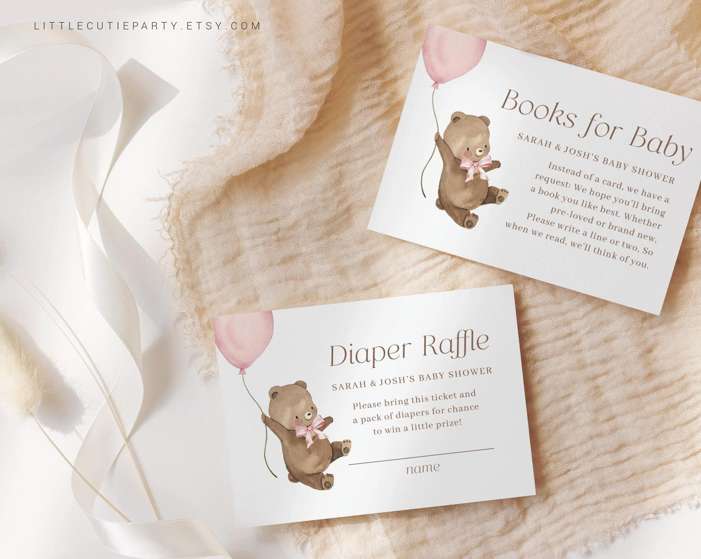Editable We Can Bearly Grl Wait Baby Shower Invitation, Bearly Wait Pink Invite with Diaper Raffle, Books for Baby and Tag BRWBS003