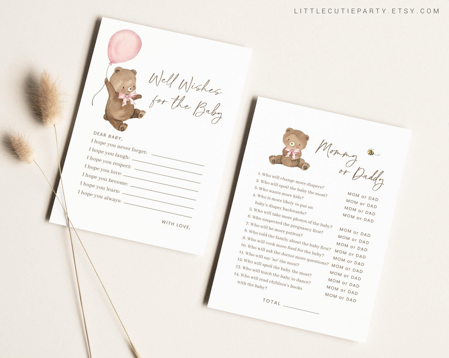 Editable Bearly Wait Girl Baby Shower Games, We Can Bearly Wait Pink Baby Shower Games Bundle, Baby Shower Activity BRWBS003