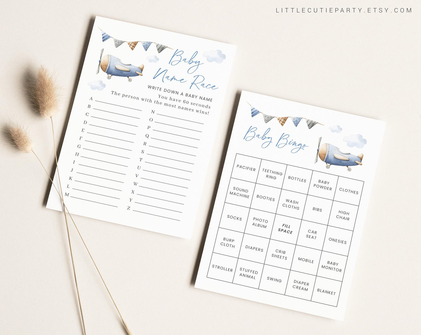 10 Editable Airplane Baby Shower Games Bundle, Airplane Baby Shower Bingo Games Bundle, Airplane Baby Shower Party Games APBS001