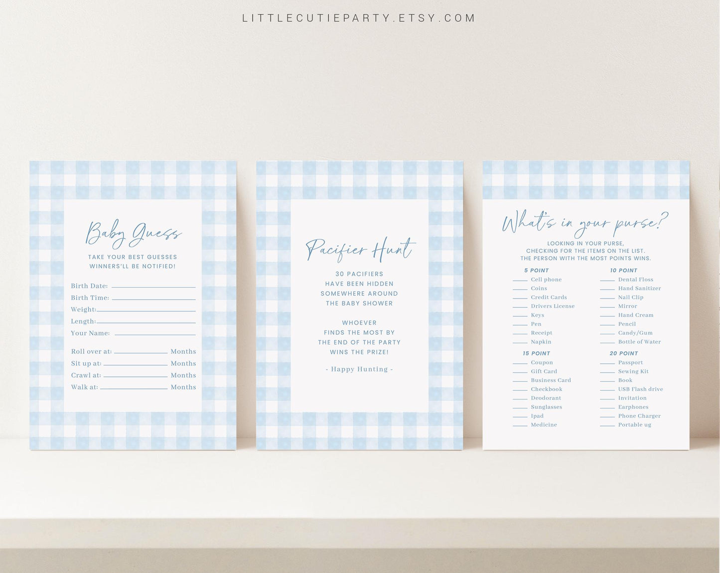 10 Editable Blue Gingham Baby Shower Games, Baby Boy Shower Games Bundle, Blue Gingham Set Neutral Baby Shower Party Games BGHBS002