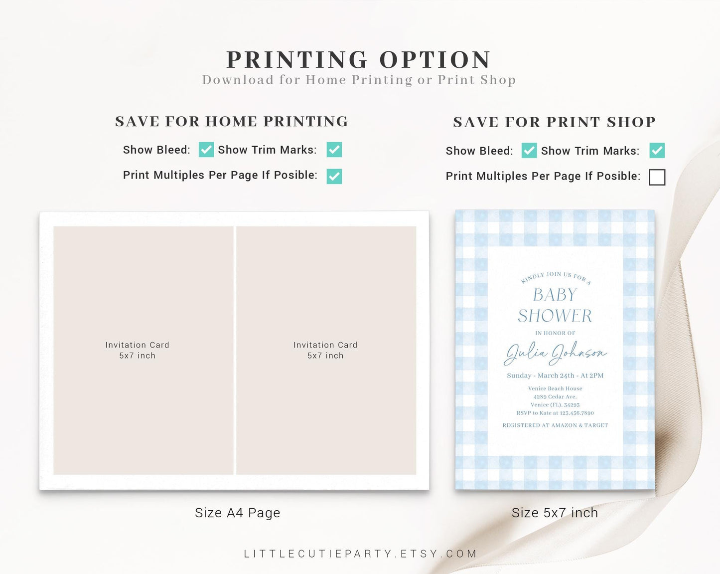 Editable Blue Gingham Baby Shower Invitation, Baby Blue Boy Baby Shower Invite, Gingham with Diaper Raffle, Books for Baby and Tag BGHBS002