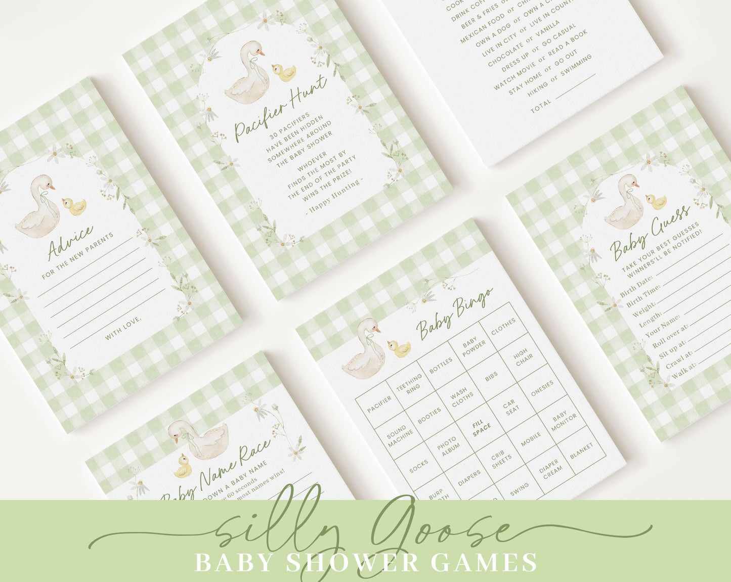Editable Mother Goose Baby Shower Invitation Bundle, Silly Goose Baby Shower Bundle with Games and Baby Shower Decor SLGBS001