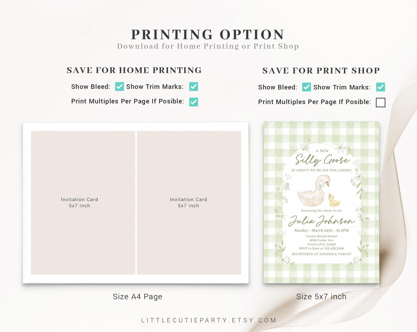 Editable Silly Goose Baby Shower Invitation, Mother Goose Baby shower Invitations with Diaper Raffle, Books for Baby and Tag SLGBS001