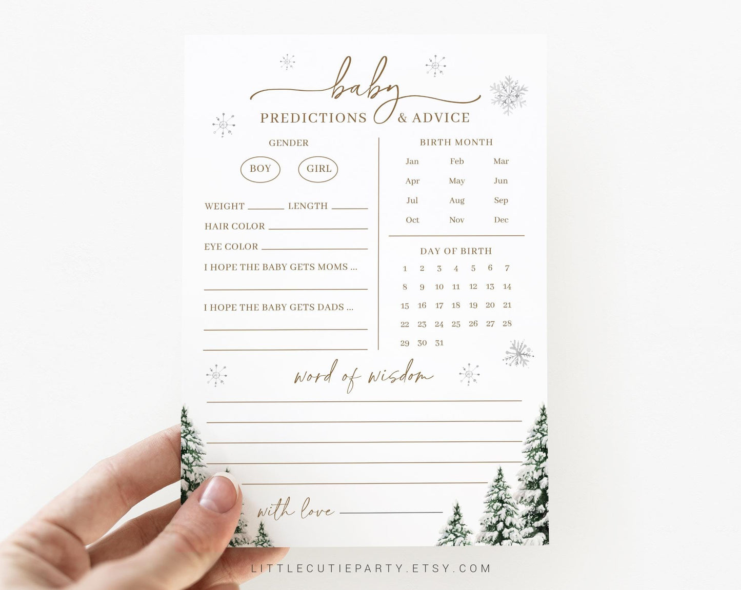Editable Baby Shower Predictions and Advice Cards, Baby Its Cold Outside Baby Advice, Advice for Parents, Baby Prediction Game WINBS002
