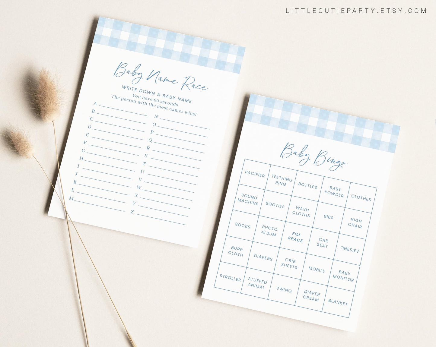 10 Editable Blue Gingham Baby Shower Games, Baby Boy Shower Games Bundle, Blue Gingham Set Neutral Baby Shower Party Games BGHBS002