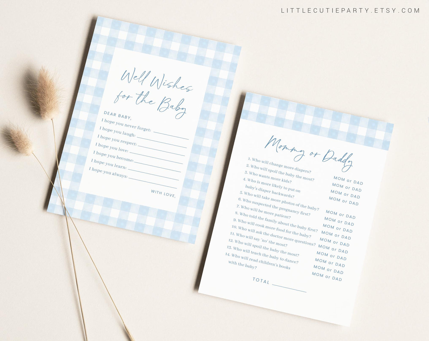 10 Editable Blue Gingham Baby Shower Games, Baby Boy Shower Games Bundle, Blue Gingham Set Neutral Baby Shower Party Games BGHBS002
