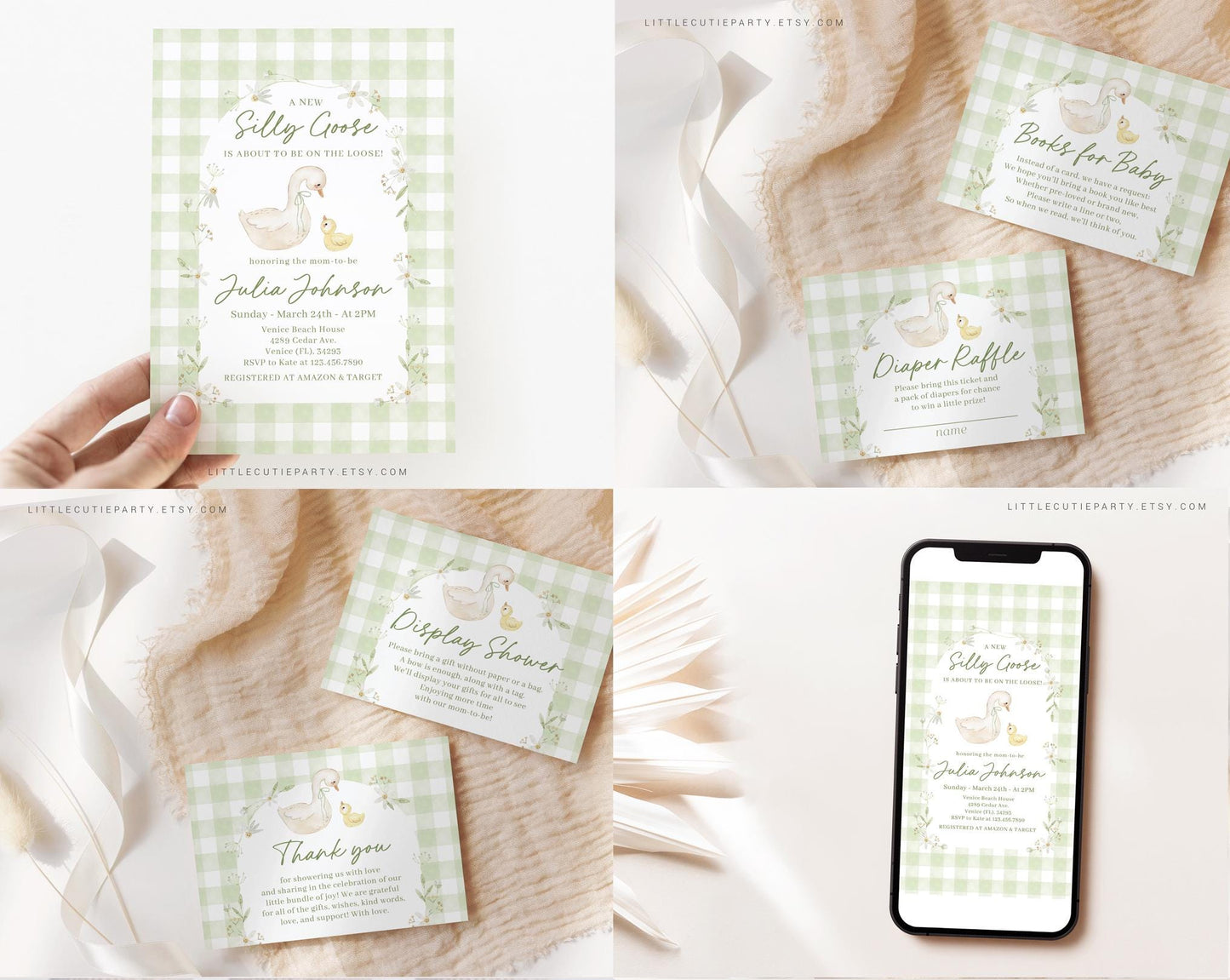 Editable Mother Goose Baby Shower Invitation Bundle, Silly Goose Baby Shower Bundle with Games and Baby Shower Decor SLGBS001