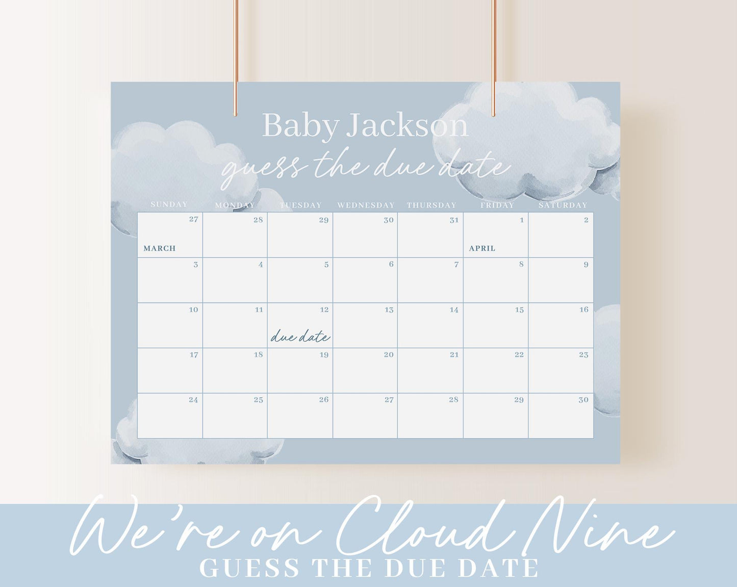 Editable On Cloud Nine Baby Shower Invitation Bundle, We are on Cloud Nine Baby Shower Bundle with Games and Baby Shower Decor CNBS001