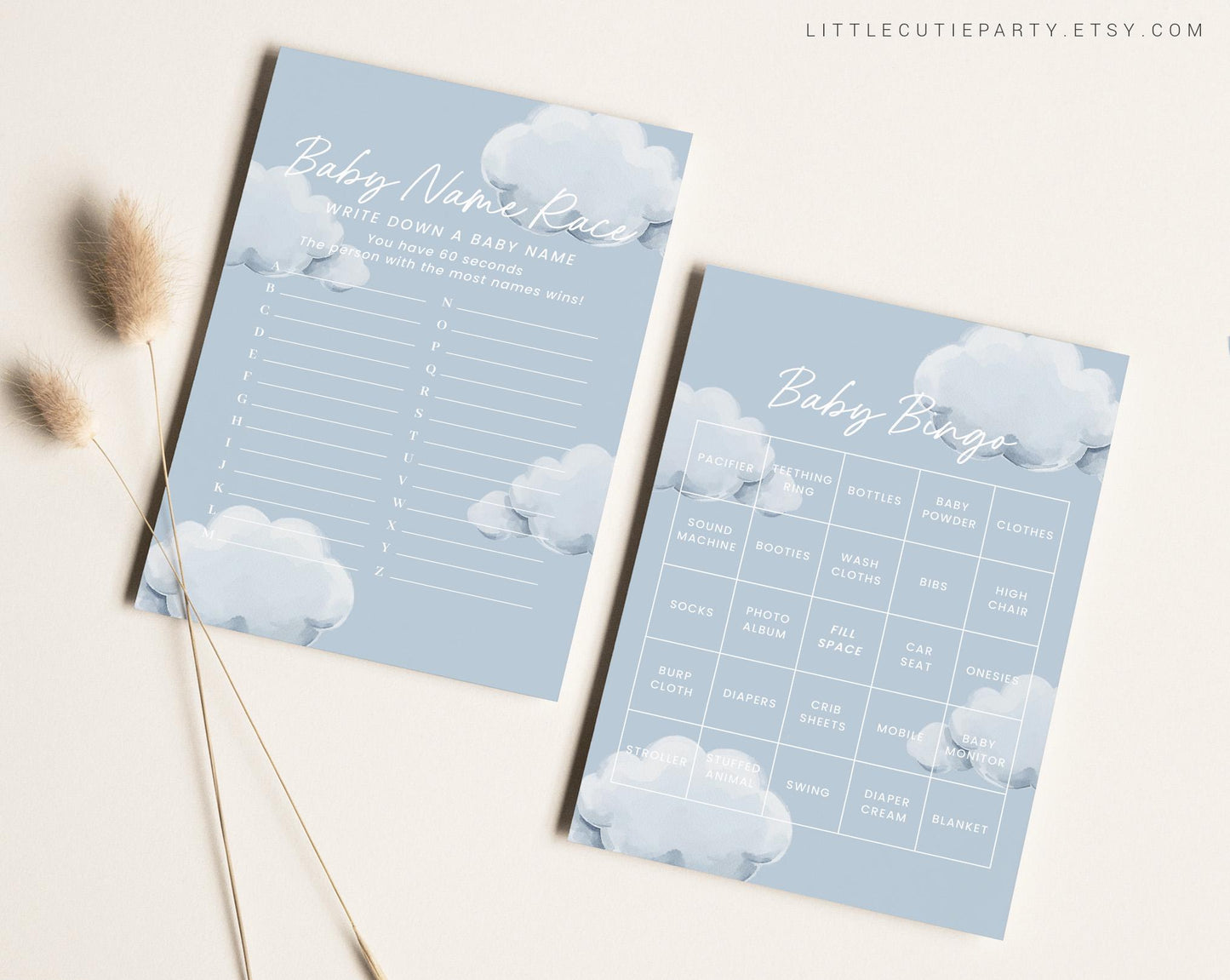 10 Editable On Cloud Nine Baby Shower Games Bundle, We are on Cloud Nine Baby Shower Bingo Games Bundle, Baby Shower Party Games CNBS001