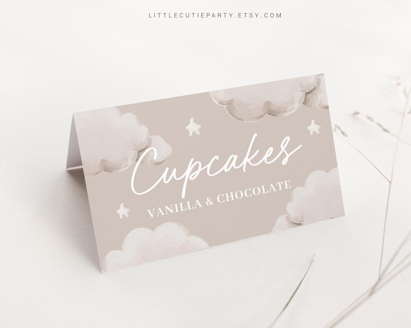 Editable Little Piece of Heaven Food Labels, Food Tent cards, Folded Food Cards for Cloud Baby Shower Decorations Theme LPHBS001