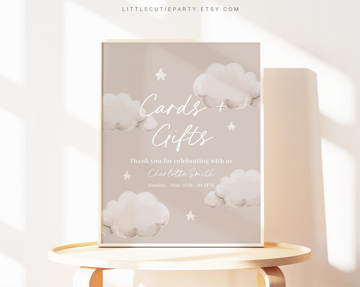 Editable Little Piece of Heaven Sign Baby Shower, Cloud Custom Sign Template for Baby Shower with Heaven Sent Theme LPHBS001