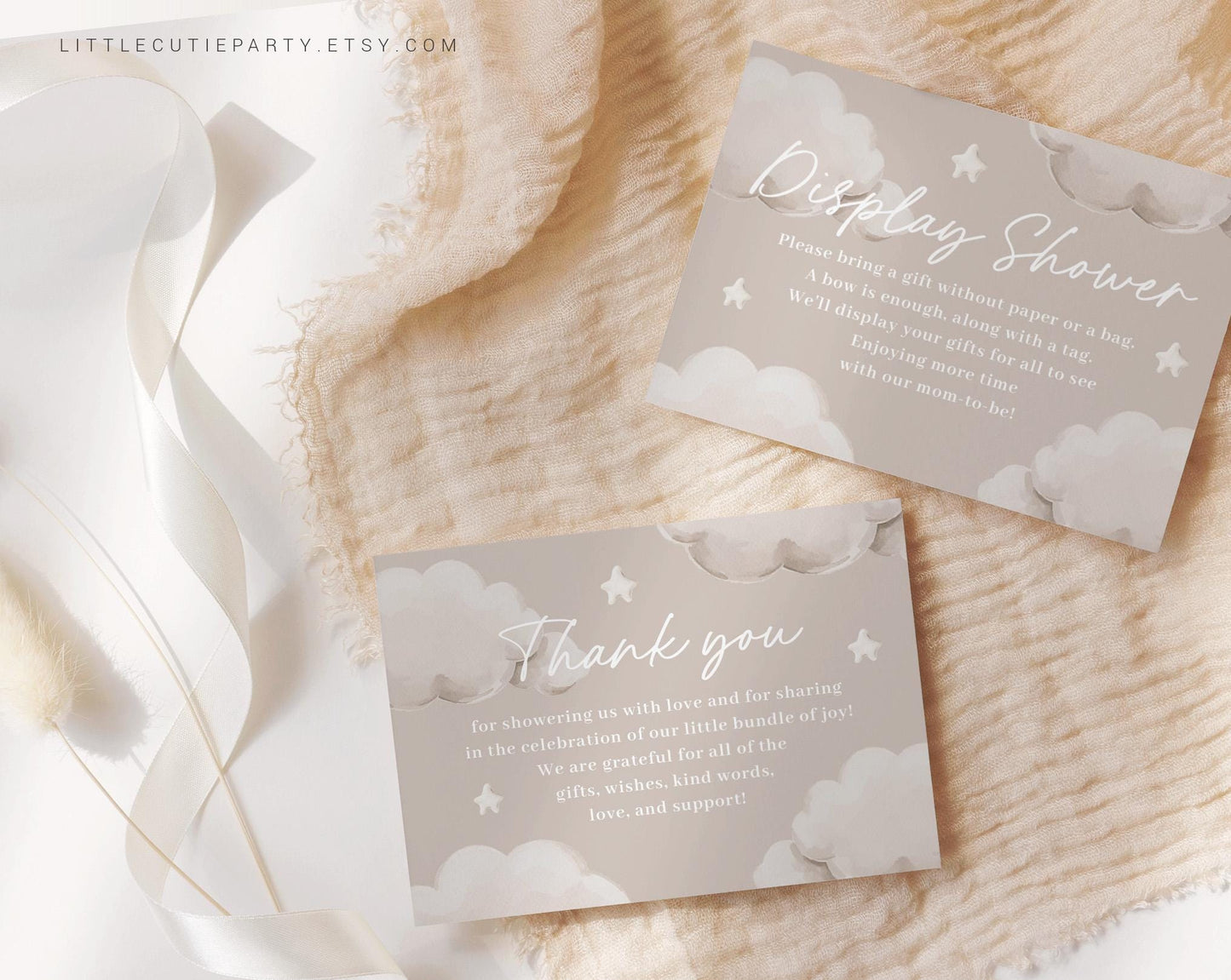 Editable Little Piece of Heaven Baby Shower Thank you Card, Cloud Baby Shower Display Card for Heaven Sent Baby Shower Decor LPHBS001