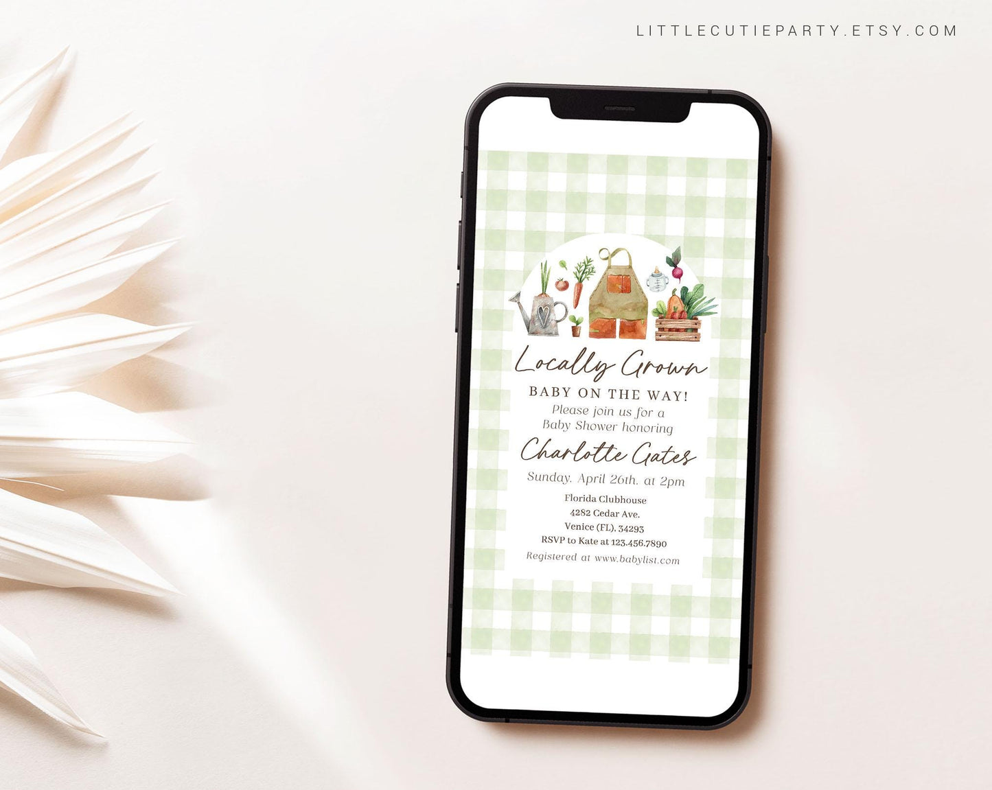 Editable Farmers Market Baby Shower Invite Set, Locally Grown Baby Shower Invitation, Locally Grown Baby Shower Evite Invitation LCGBS001