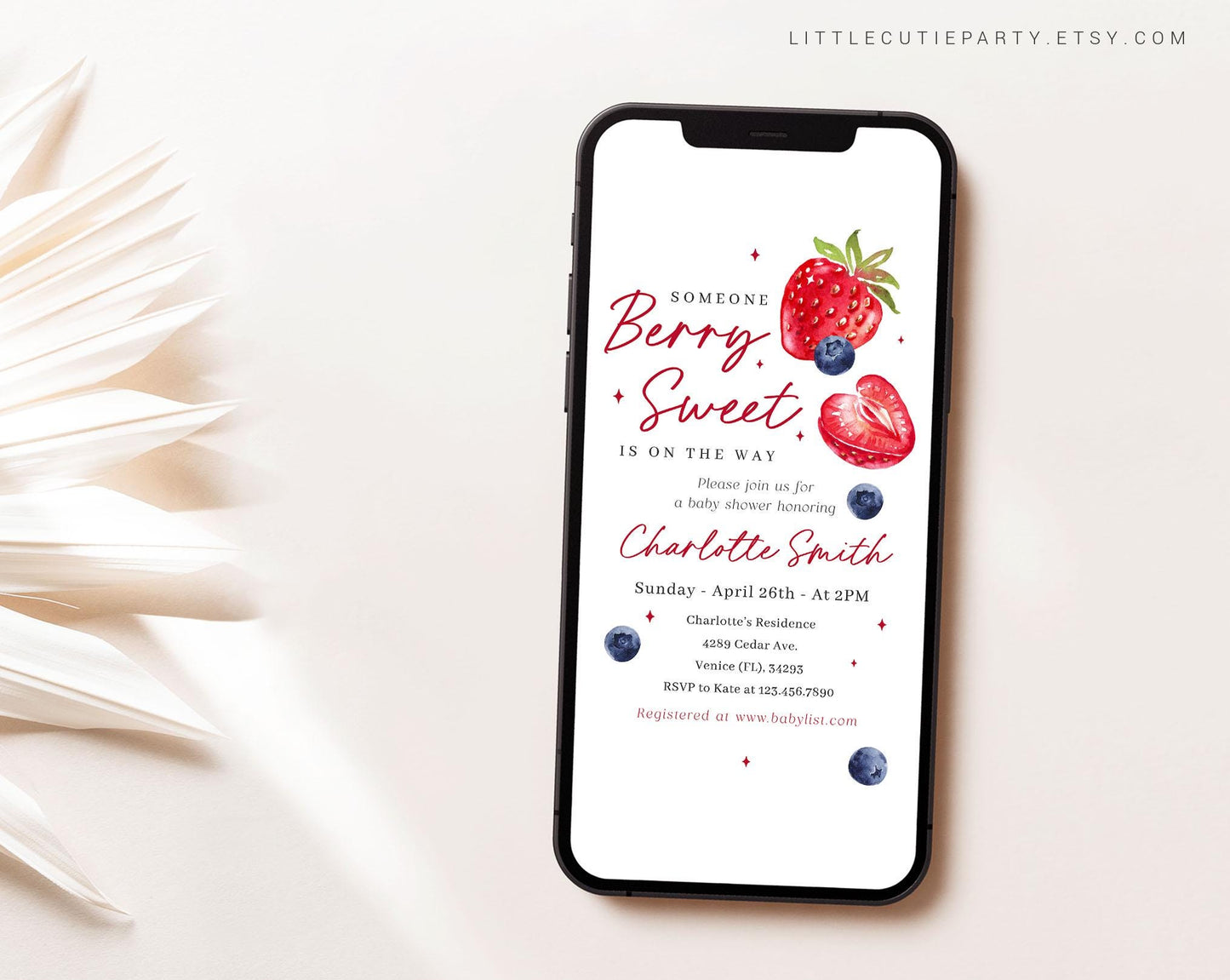 Editable Berry Sweet Baby Shower Invite, Someone Berry Sweet Baby Shower Inviter, Electronic Invite for Baby Shower Party BRSBS002