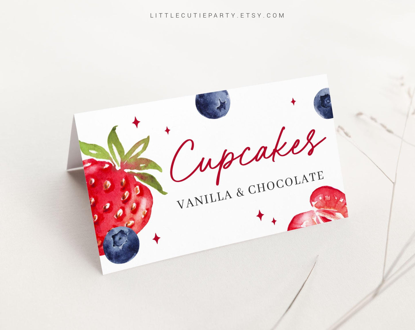 Editable Someone Berry Sweet Baby Shower Food Labels, Food Tent cards, Folded Food Cards for Berry Sweet Baby Shower Decorations BRSBS002