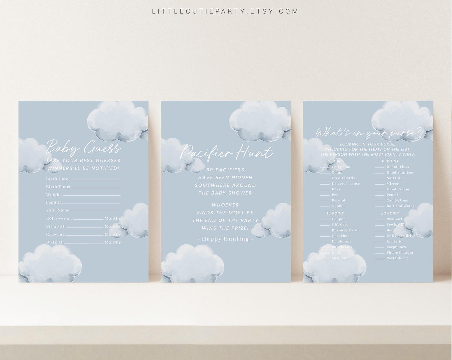 10 Editable On Cloud Nine Baby Shower Games Bundle, We are on Cloud Nine Baby Shower Bingo Games Bundle, Baby Shower Party Games CNBS001