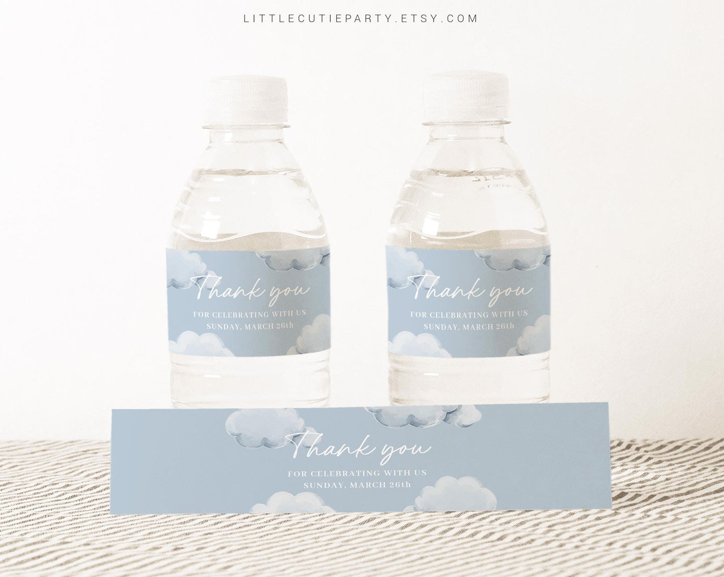 Editable On Cloud Nine Baby Shower Decorations Baby Shower Water Bottle Labels, Bottle Label for Cloud Baby Shower Decor CNBS001