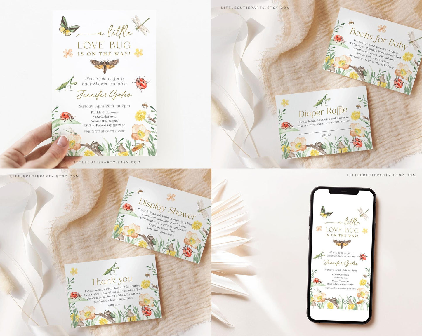 Editable Little Love Bug Baby Shower Bundle, Lovebug Baby Shower Invite Bundle with Lovebug Shower Games and Decor LVBBS001