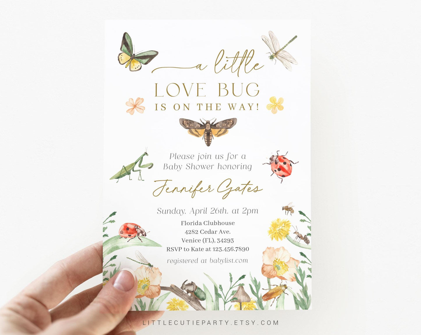 Editable Little Love Bug Baby Shower Invitations Template, Little Love Bug On the Way Invite Diaper Raffle, Books for Baby and Tag LVBBS001