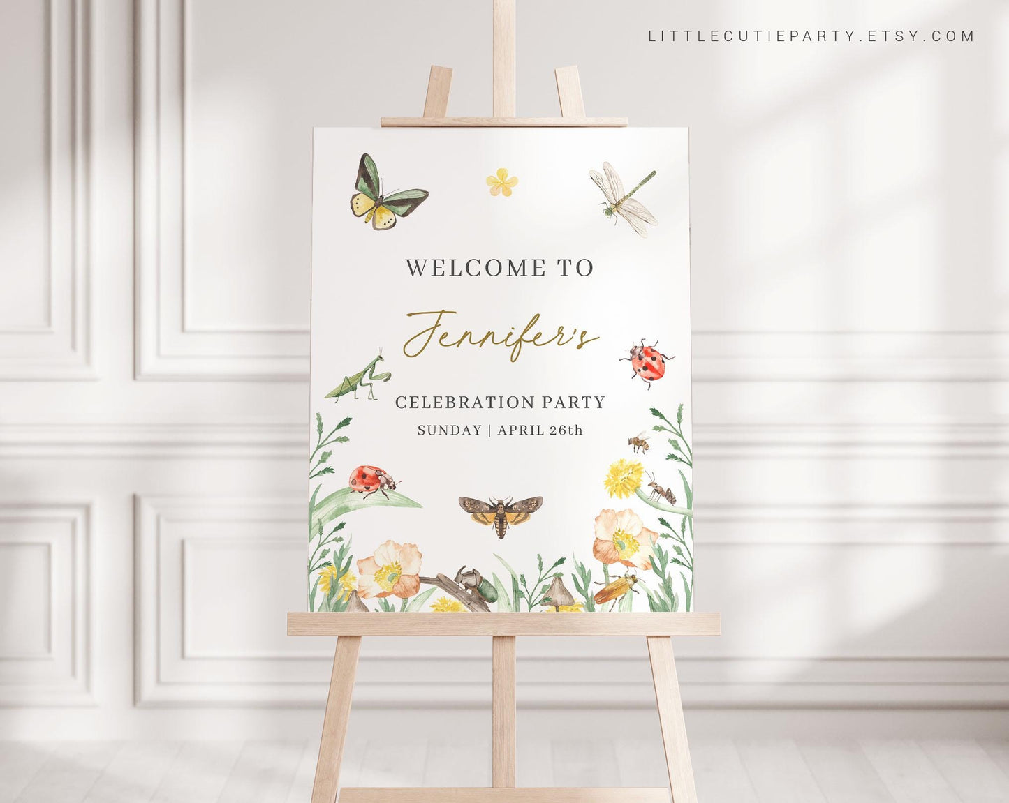 Editable Little Love Bug Baby Shower Welcome Sign, Love Bug Baby Shower Welcome Board, Sign, Lovebug Welcome Template LVBBS001