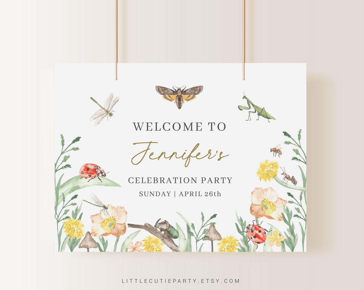 Editable Love Bug Baby Shower Backdrop, Little Love Bug Banner, Shower Sign for Little Love Bug Party Decorations LVBBS001