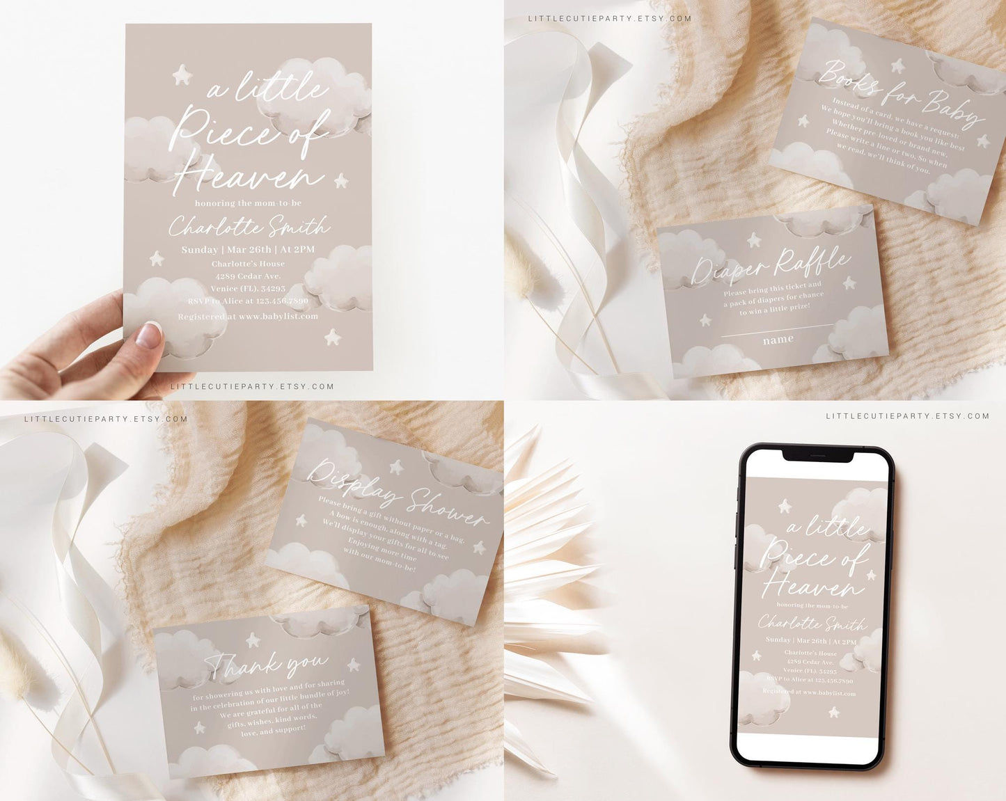 Editable Little Piece of Heaven Invitation Bundle, A Little Piece of Heaven Baby Shower Bundle with Games and Baby Shower Decor LPHBS001