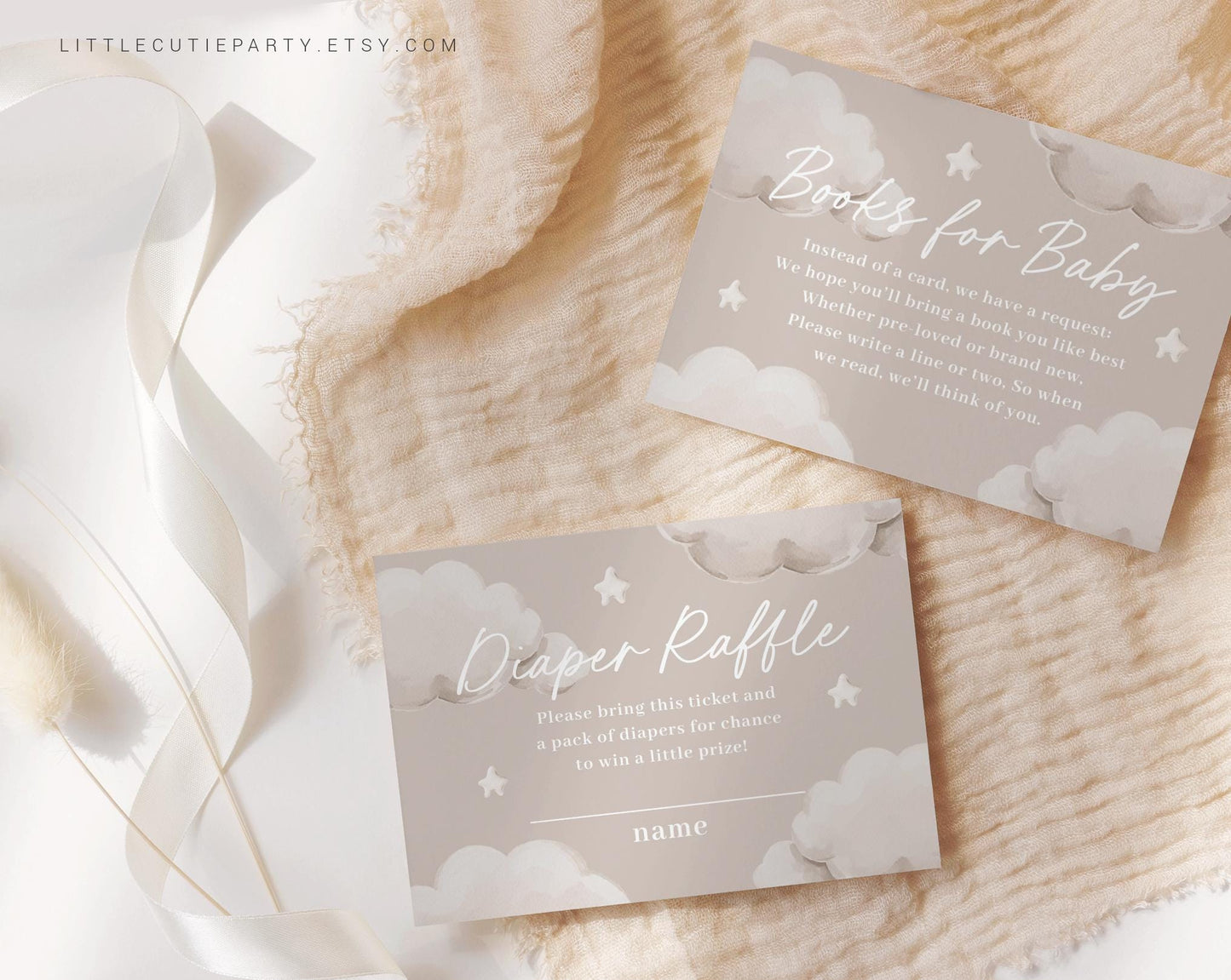 Editable Little Piece of Heaven Invitation, Little Piece of Heaven Baby Shower, Clouds baby, Diaper Raffle, Books for Baby, Tag LPHBS001