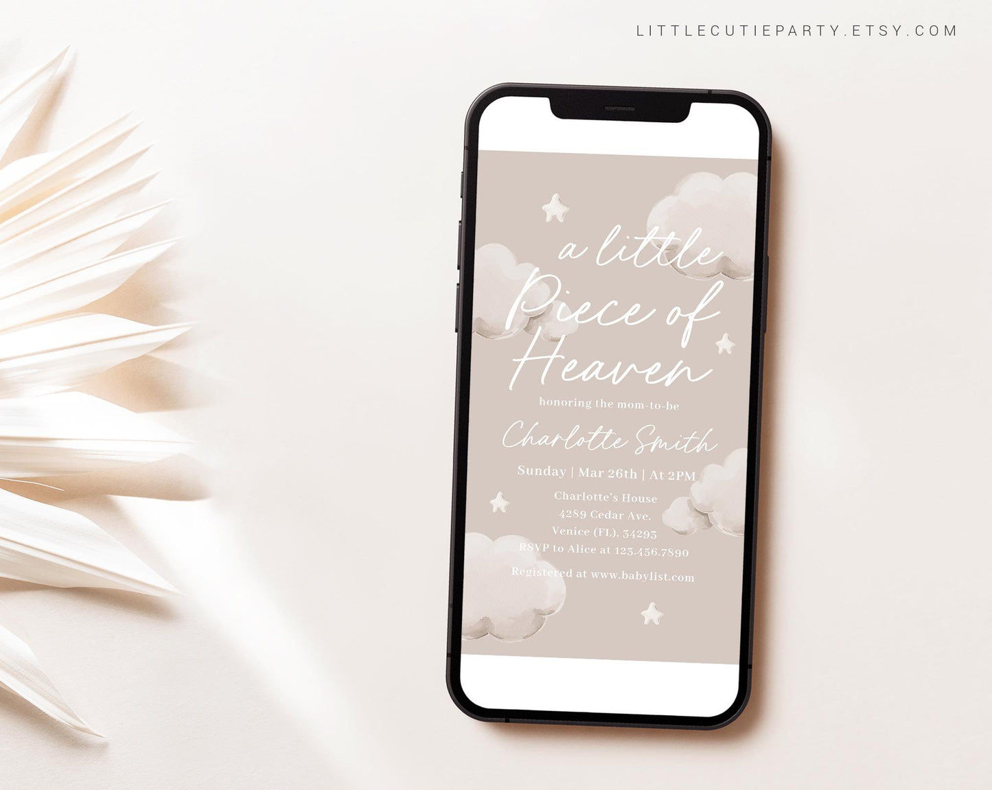 Editable Little Piece of Heaven Baby Shower Invite, Heaven Sent Baby Shower Invite Set, Heaven Sent Baby Shower Evite Digital LPHBS001