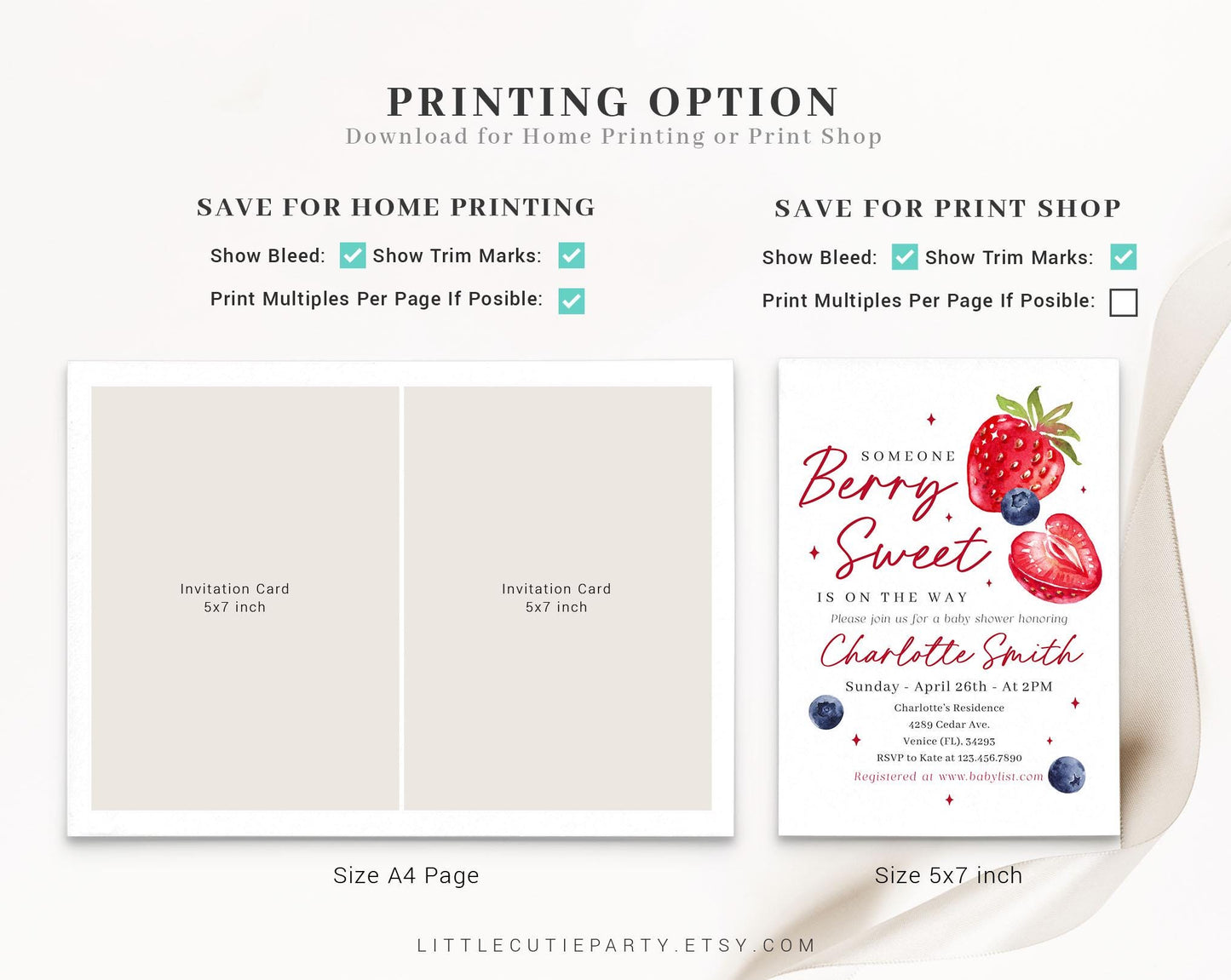 Editable Someone Berry Sweet Shower Invitation, Berry Sweet Baby Shower Invitation with Diaper Raffle, Books for Baby and Tag BRSBS002