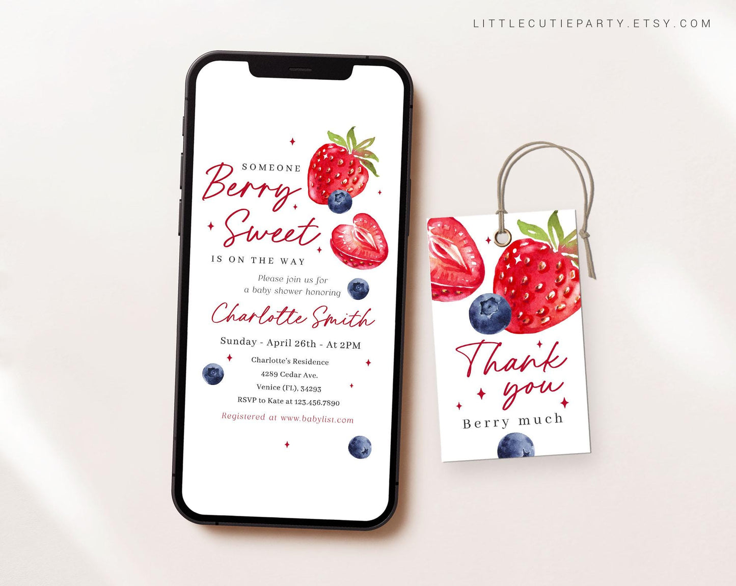 Editable Berry Sweet Baby Shower Invite, Someone Berry Sweet Baby Shower Inviter, Electronic Invite for Baby Shower Party BRSBS002