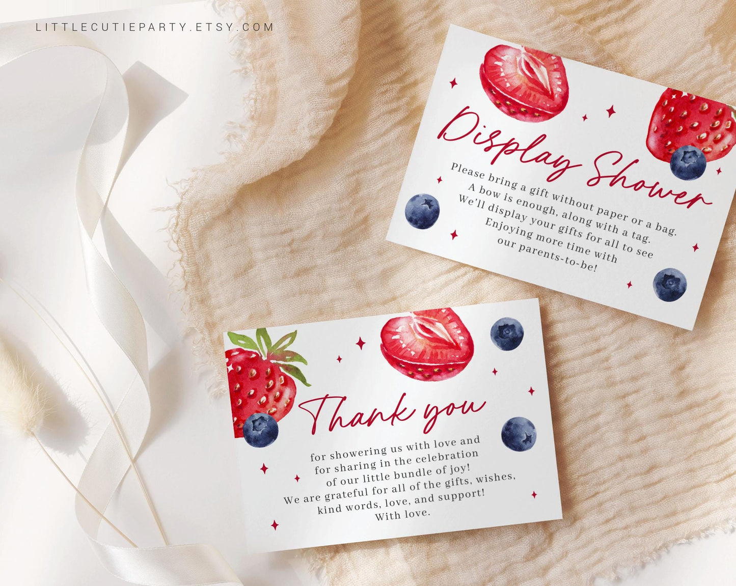 Editable Berry Sweet Baby Shower Thank you Card, Baby Shower Display Card for Blueberry and Strawberry Baby Shower Decorations BRSBS002